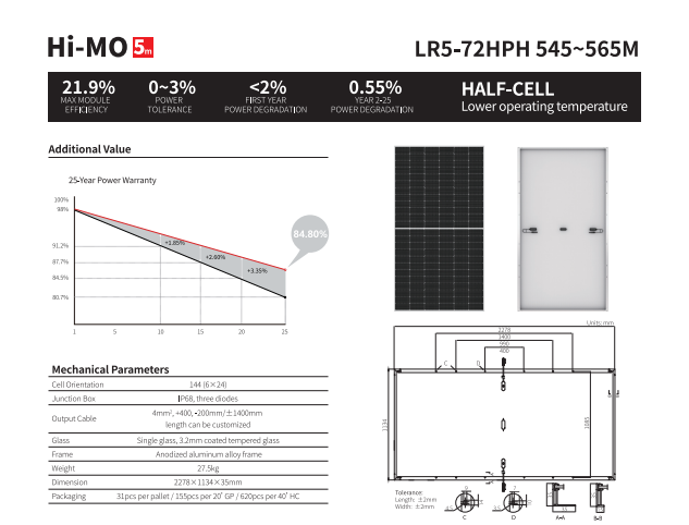 Longi Himo 5m G2 LR5-72HPH M10 - Longi Panel Lr5 评论和价格